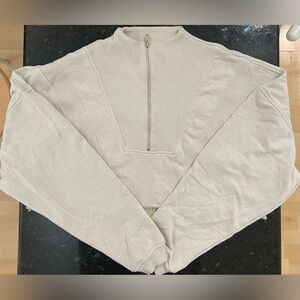 GUC Bo+Tee Zipper Crop Hoodie in Beige